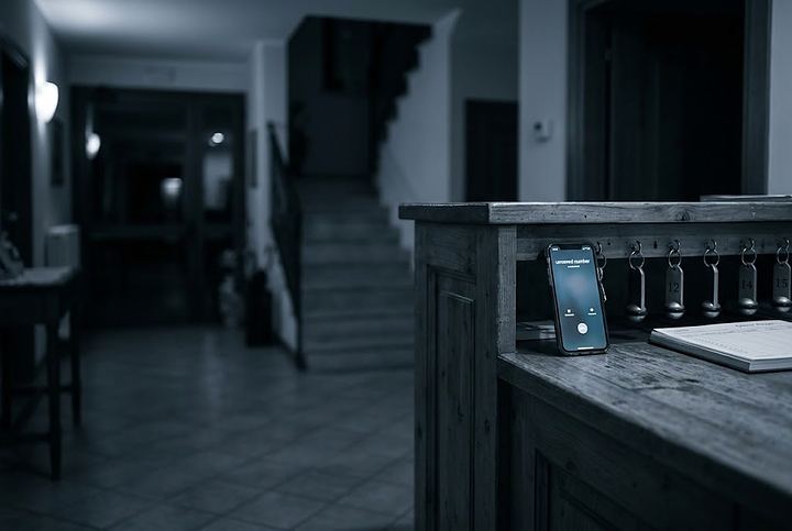 Reception di un piccolo hotel di notte